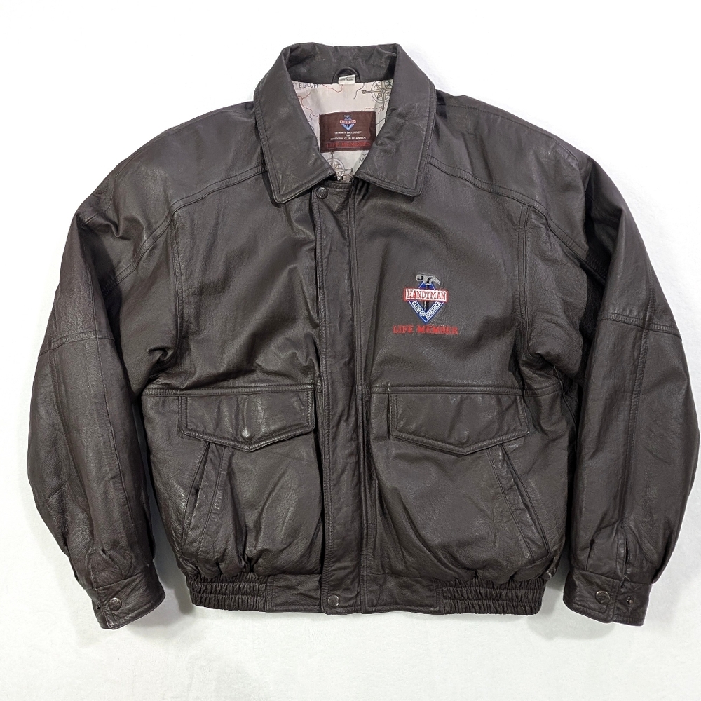 VTG 90s Handyman Club of America‎ Leather Bomber Jacket Men’s Large